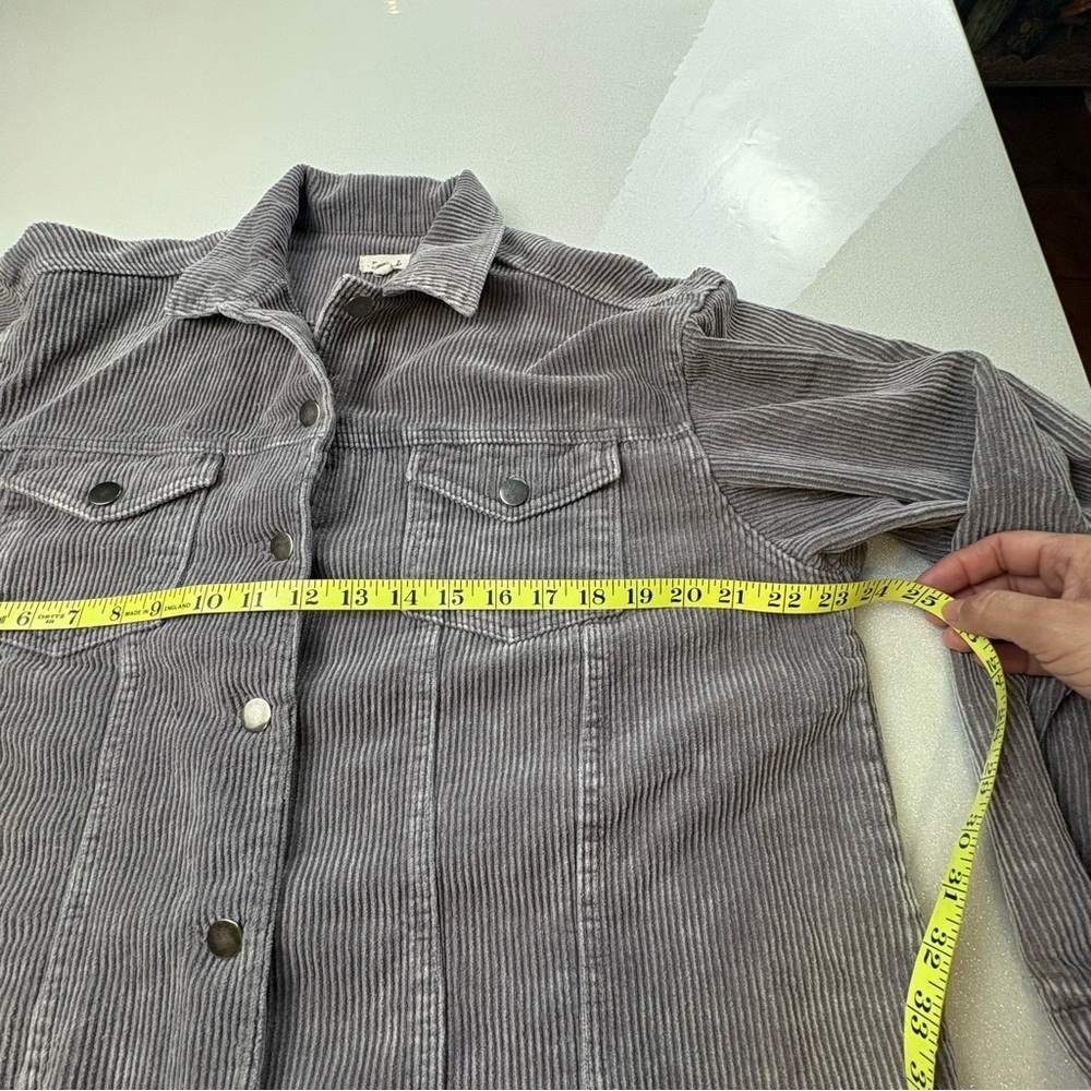POL Heather Gray Corduroy Jacket Cropped Fringed Hem Oversized 100% Cotton - Picture 12 of 13